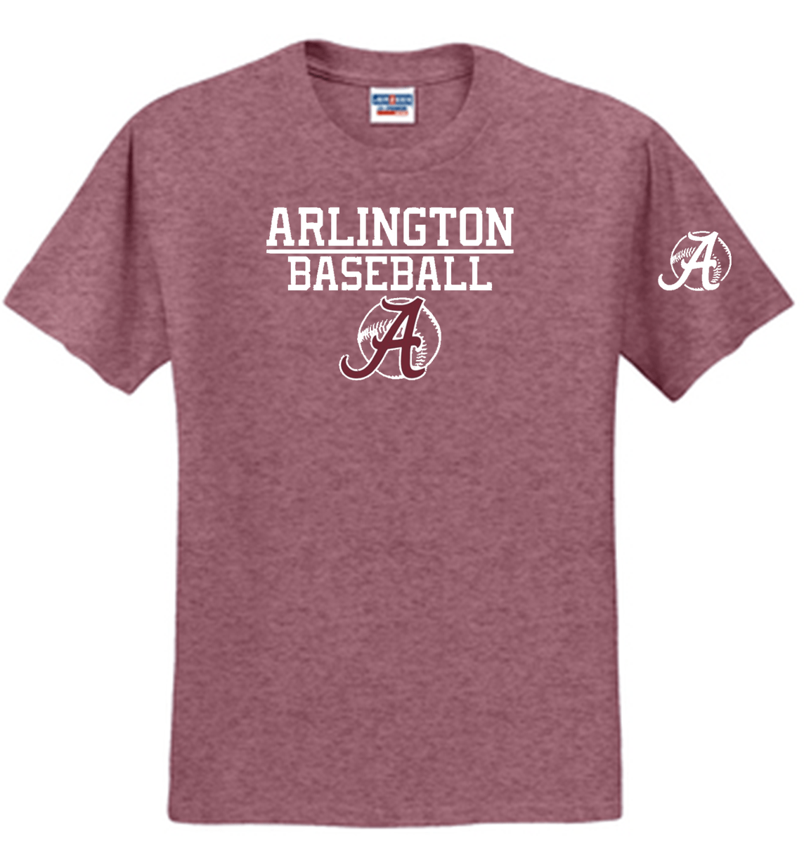 AYBSA Arlington Baseball Short Sleeve Tee-Maroon Or Black