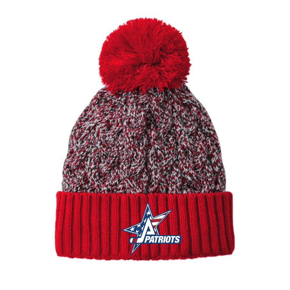 Patriots Hockey Marled Knit Pompom Hat-Navy Or Red