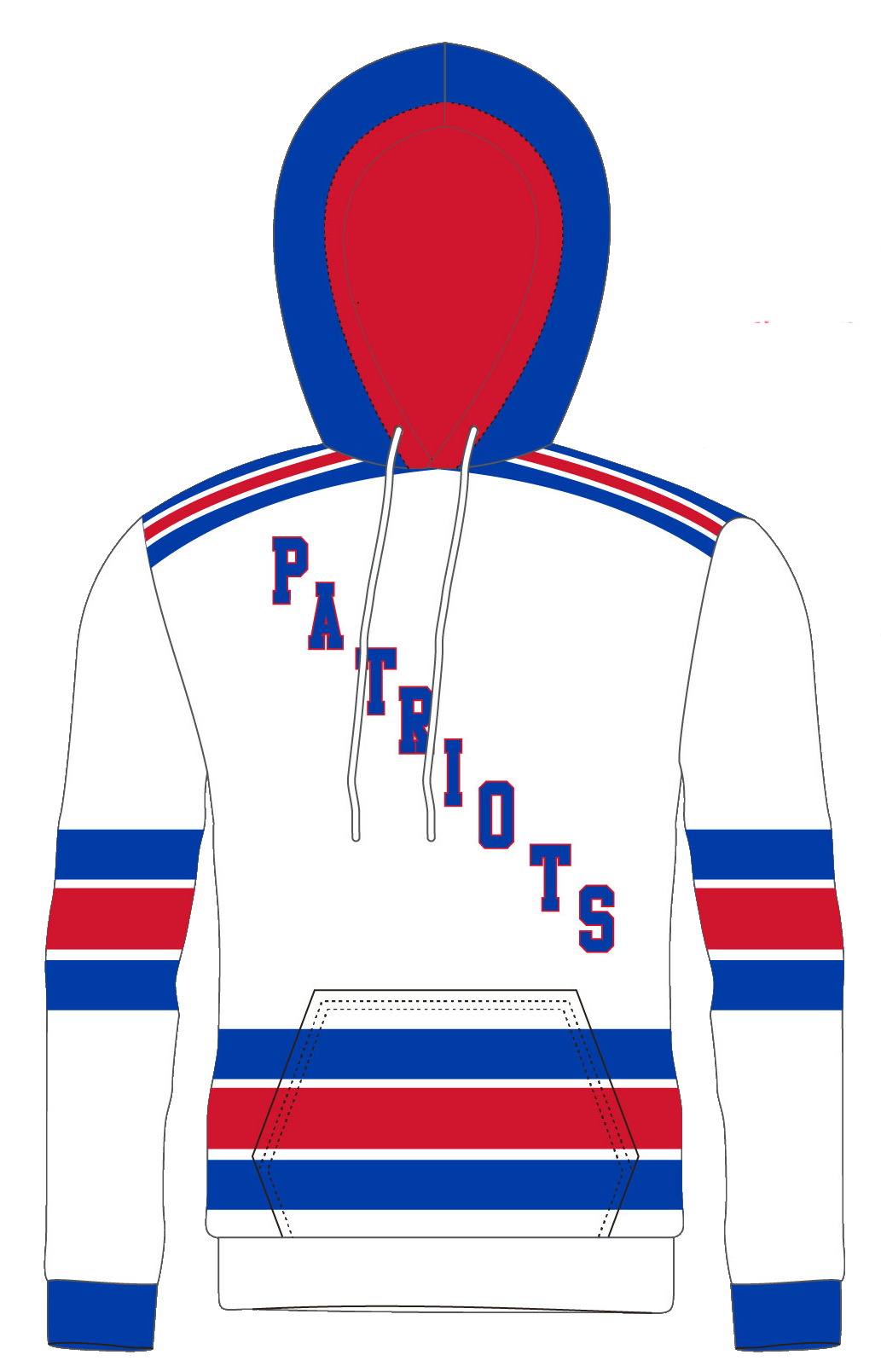 Patriots Hockey 9 Oz  Midweight Sublimated White Hoodie