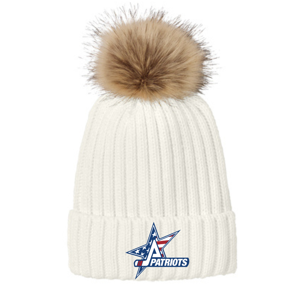 Patriots Hockey Women's Faux Fur Pompom Hat-White Or Navy