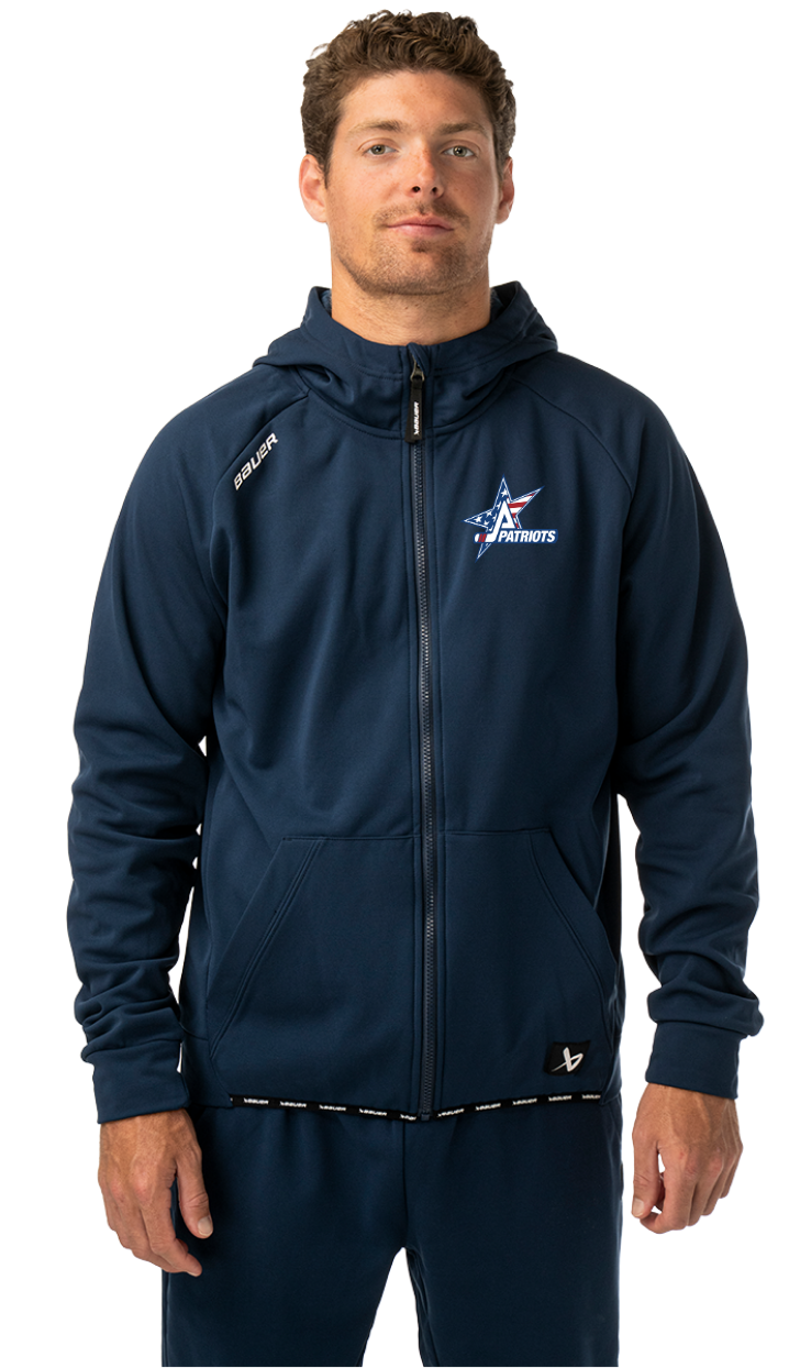 Patriots Hockey Bauer Team Full Zip Hoodie- Navy & Red